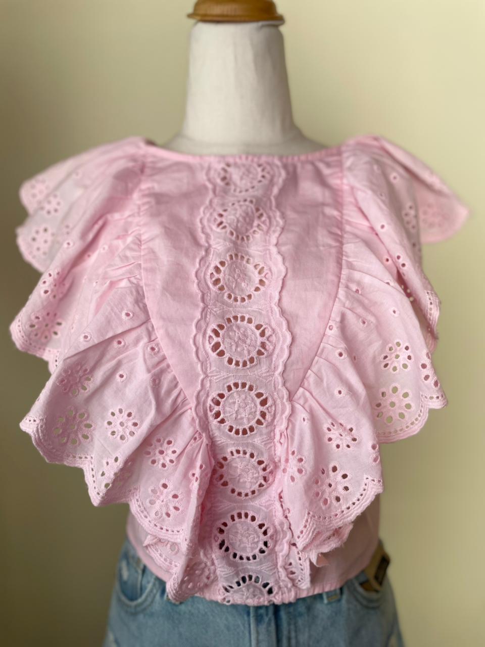 Blusa Pink Eyelet Ruffle