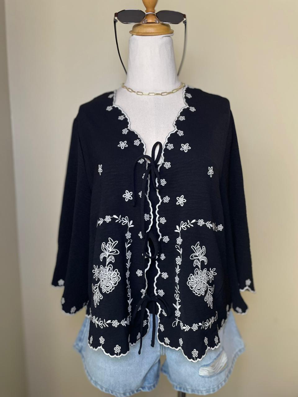 Blusa Kimono Midnight Bloom