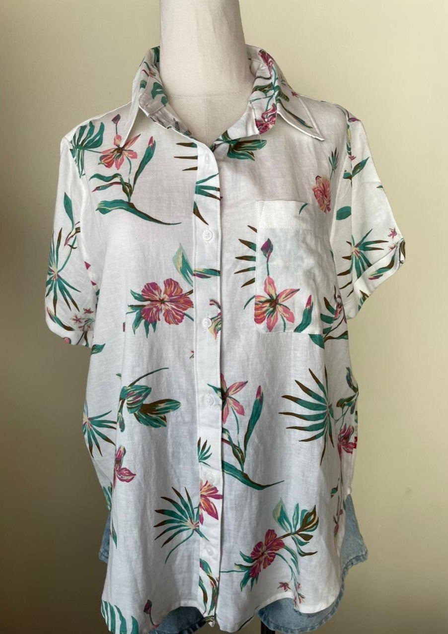 Camisa Levis  Botones  Flores Blanca